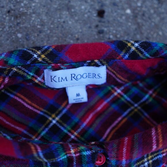 Kim Rogers Red Plaid Flannel Button Down Shirt Long Sleeve Cotton Size M - Picture 7 of 12